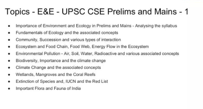 Image Showing The Syllabus Of UPSC Environment Subject.